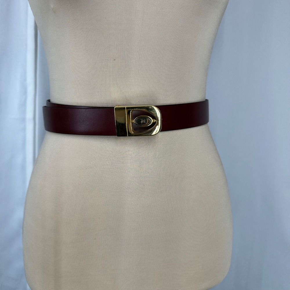 Pierre Cardin Italy Burgundy Belt Gold Tone Buckle Size 34/85 Vintage READ